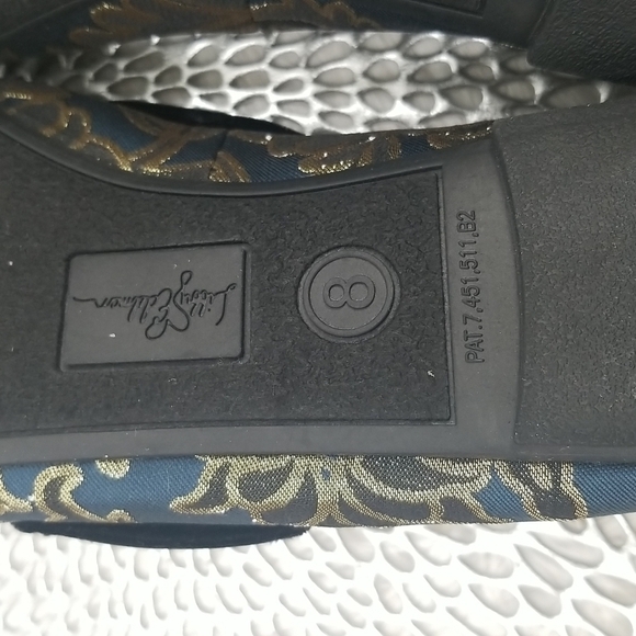 Libby Edelman Deep Blue Gold & Black Paisley Flat with Velvet Bow - Picture 4 of 7
